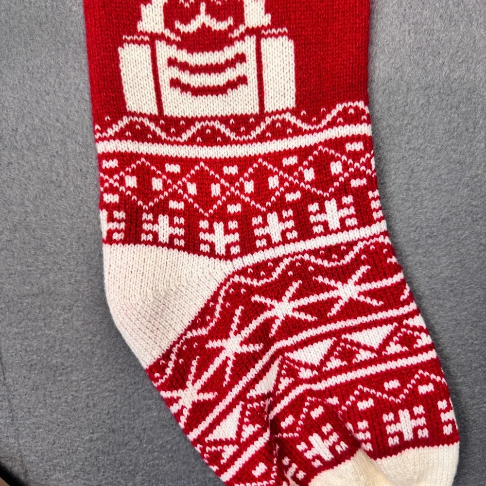 Red White Nutcracker Knit Christmas Stocking‎ Patterned Trees Holiday Soft 18in